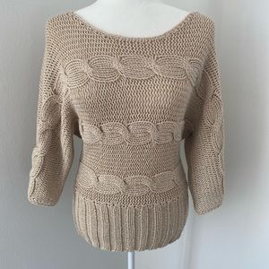 Bebe Cable knit beige & gold Cable knit sweater~ M